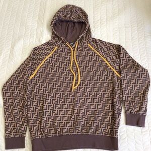 Fendi Brown and Tan Logo Hoodie